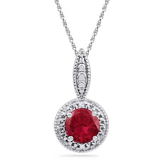 6.5mm Lab-Created Ruby and Diamond Accent Frame Pendant in Sterling Silver