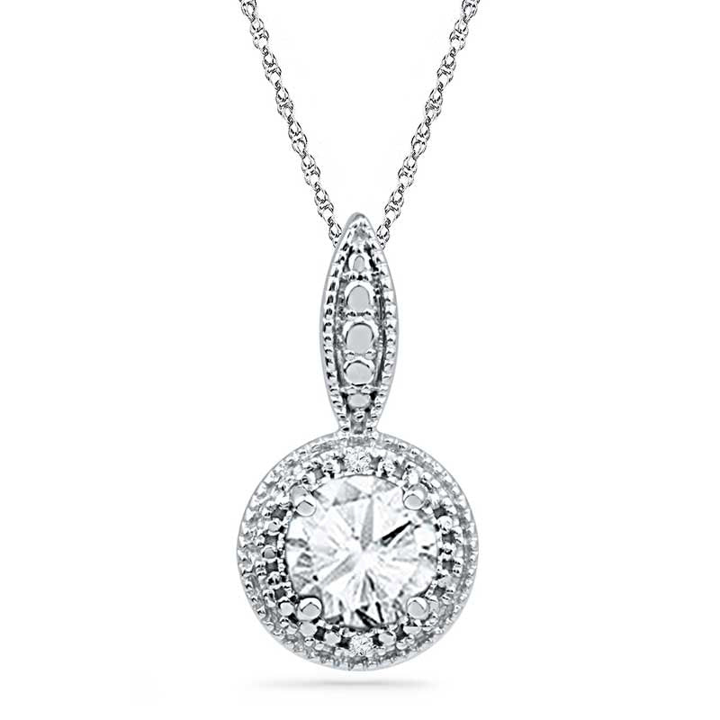 6.5mm Lab-Created White Sapphire and Diamond Accent Frame Pendant in Sterling Silver