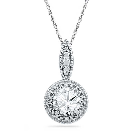 6.5mm Lab-Created White Sapphire and Diamond Accent Frame Pendant in Sterling Silver