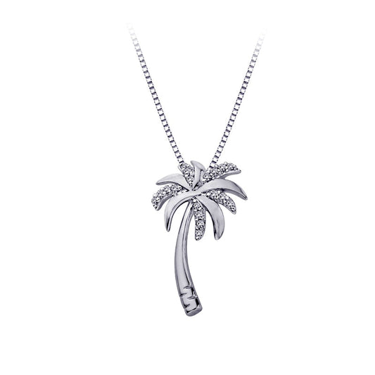 Natural Diamond Accent Palm Tree Pendant in 10K White Gold