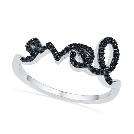 0.17 CT. T.W. Enhanced Black Natural Diamond Cursive love" Ring in Sterling Silver"
