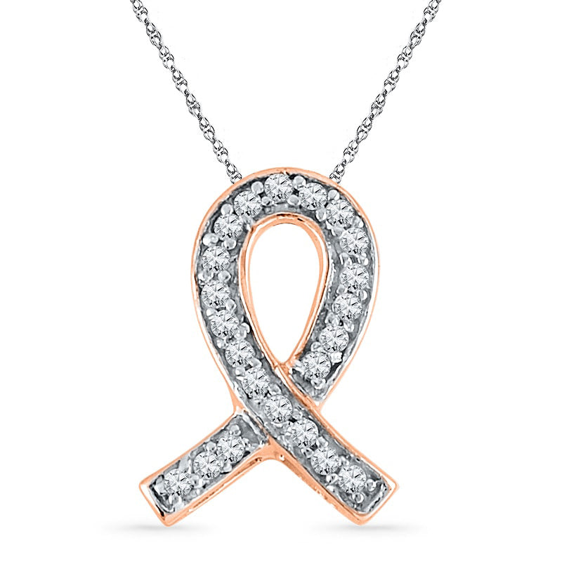 Natural Diamond Accent Awareness Ribbon Pendant in 10K Rose Gold