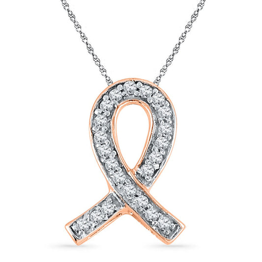 Natural Diamond Accent Awareness Ribbon Pendant in 10K Rose Gold