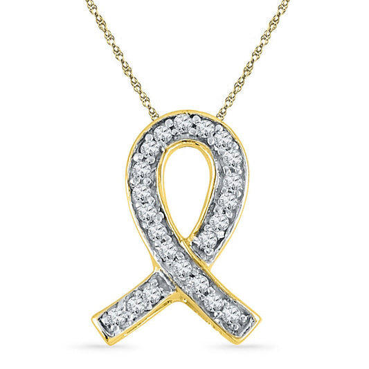 Natural Diamond Accent Awareness Ribbon Pendant in 10K Yellow Gold