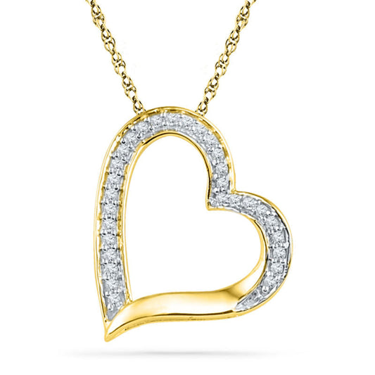 0.13 CT. T.W. Natural Diamond Tilted Heart Pendant in 10K Yellow Gold