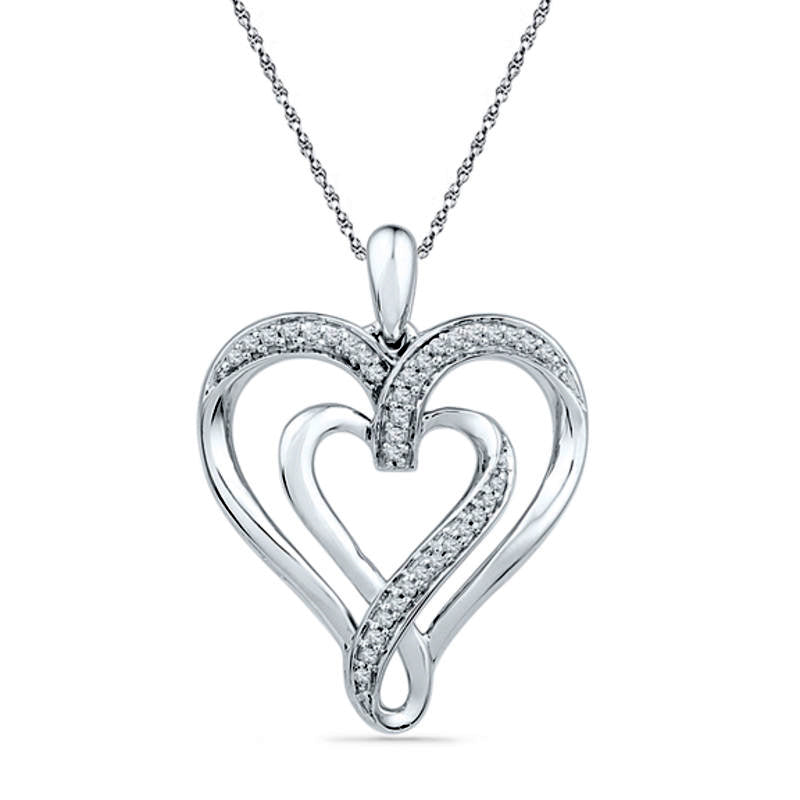 0.17 CT. T.W. Natural Diamond Double Heart Pendant in Sterling Silver