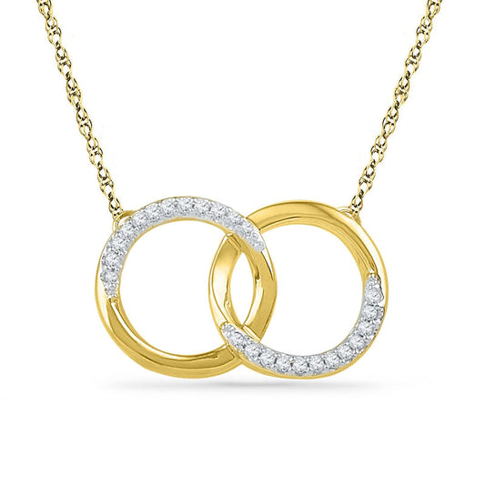 0.1 CT. T.W. Natural Diamond Interlocking Circles Necklace in 10K Yellow Gold