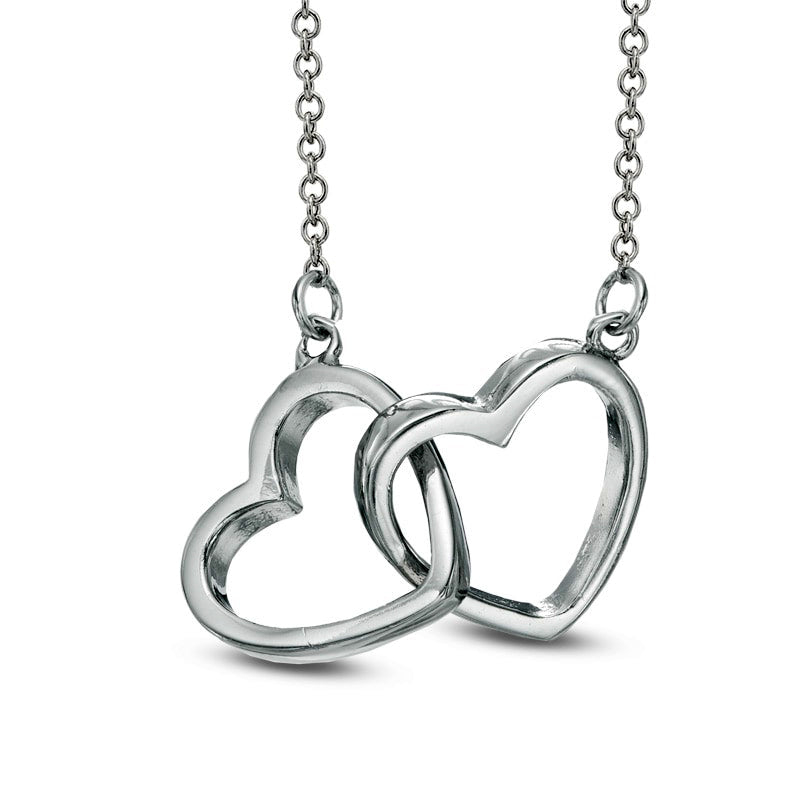 Interlocking Hearts Necklace in Sterling Silver - 16