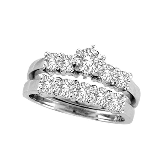 1.5 CT. T.W. Natural Diamond Bridal Engagement Ring Set in Solid 14K White Gold