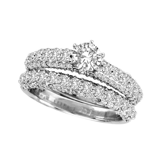 1.75 CT. T.W. Natural Diamond Bridal Engagement Ring Set in Solid 14K White Gold