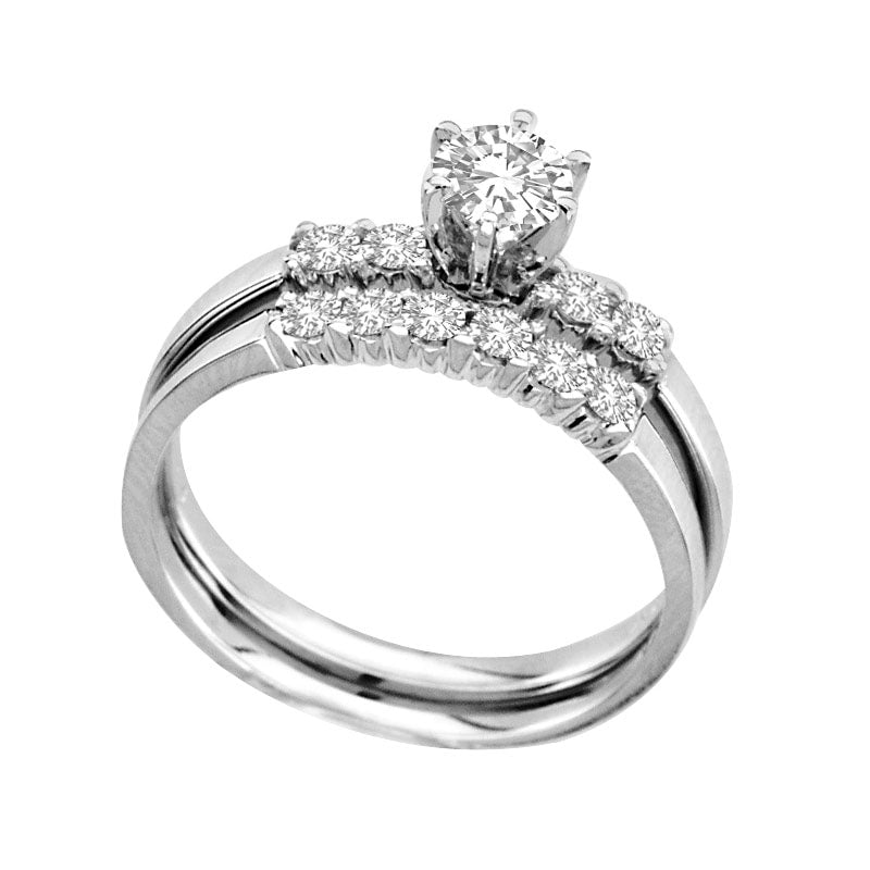0.75 CT. T.W. Natural Diamond Bridal Engagement Ring Set in Solid 14K White Gold