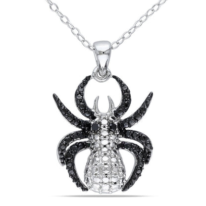 Enhanced Black Natural Diamond Accent Spider Pendant in Two-Tone Sterling Silver