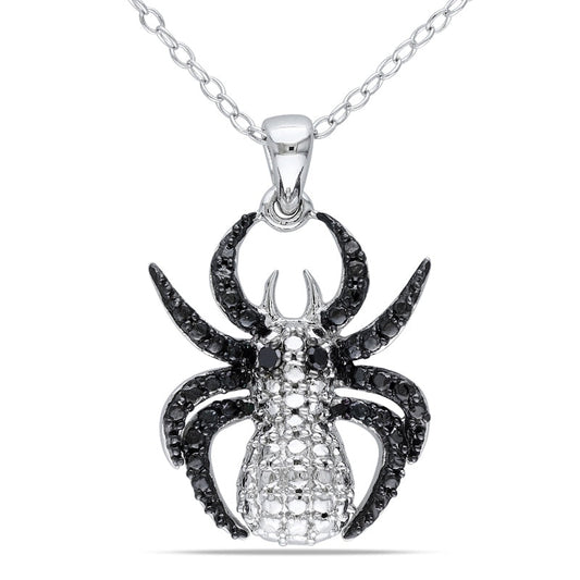Enhanced Black Natural Diamond Accent Spider Pendant in Two-Tone Sterling Silver