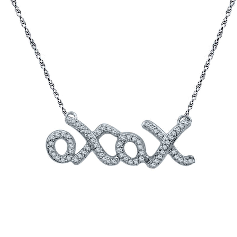 0.2 CT. T.W. Natural Diamond XOXO" Necklace in Sterling Silver"
