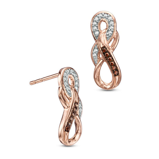 Enhanced Cognac and White Diamond Accent Double Infinity Drop Earrings in 10K Rose Gold