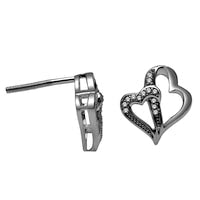Diamond Accent Double Heart Stud Earrings in Sterling Silver