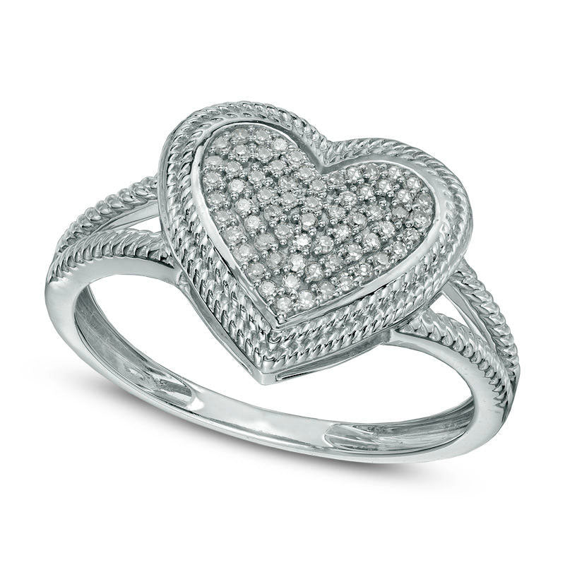 0.13 CT. T.W. Natural Diamond Rope Frame Cluster Heart Ring in Solid 10K White Gold