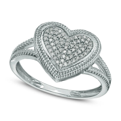 0.13 CT. T.W. Natural Diamond Rope Frame Cluster Heart Ring in Solid 10K White Gold