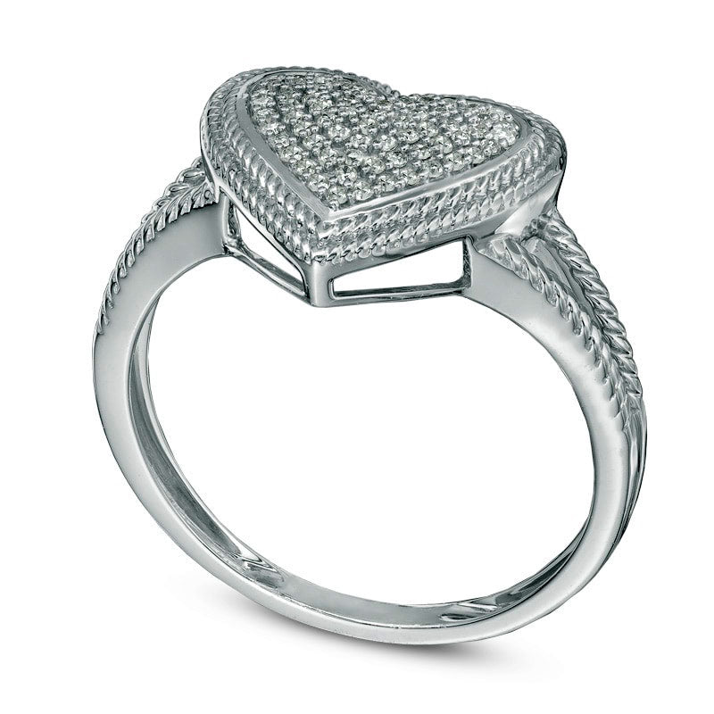 0.13 CT. T.W. Natural Diamond Rope Frame Cluster Heart Ring in Solid 10K White Gold