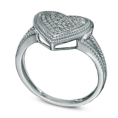 0.13 CT. T.W. Natural Diamond Rope Frame Cluster Heart Ring in Solid 10K White Gold