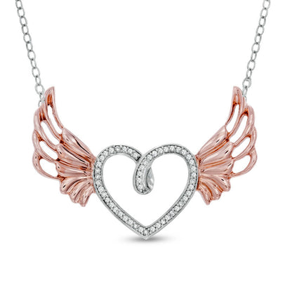 0.13 CT. T.W. Natural Diamond Heart with Wings Pendant in Sterling Silver and 10K Rose Gold