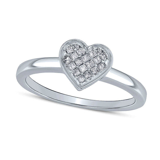 0.13 CT. T.W. Princess-Cut Natural Diamond Heart Cluster Promise Ring in Sterling Silver