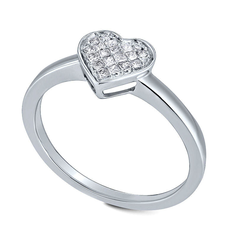 0.13 CT. T.W. Princess-Cut Natural Diamond Heart Cluster Promise Ring in Sterling Silver