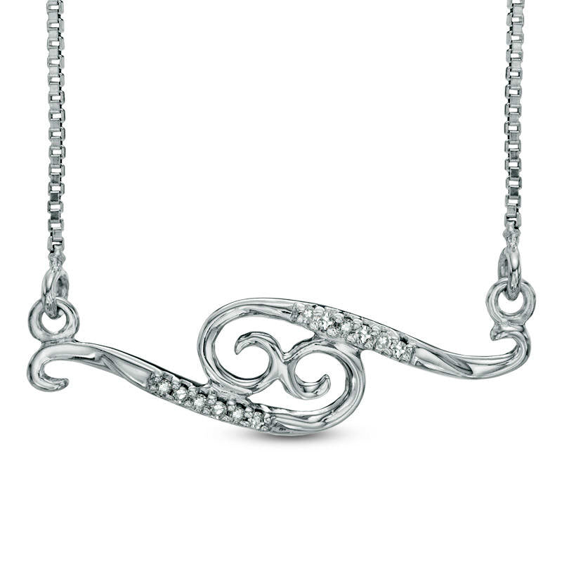 Natural Diamond Accent Abstract Cancer Zodiac Sign Necklace in Sterling Silver