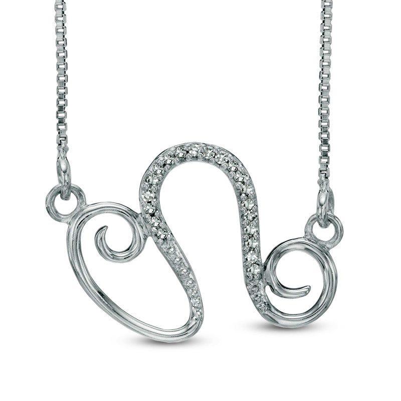 Natural Diamond Accent Abstract Leo Zodiac Sign Necklace in Sterling Silver