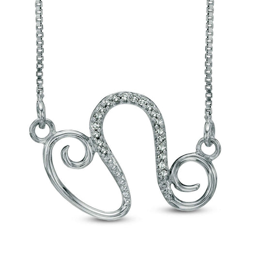 Natural Diamond Accent Abstract Leo Zodiac Sign Necklace in Sterling Silver