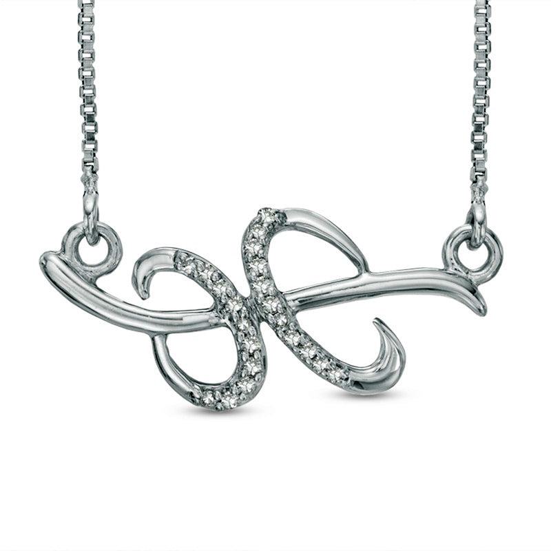 Natural Diamond Accent Abstract Pisces Zodiac Sign Necklace in Sterling Silver