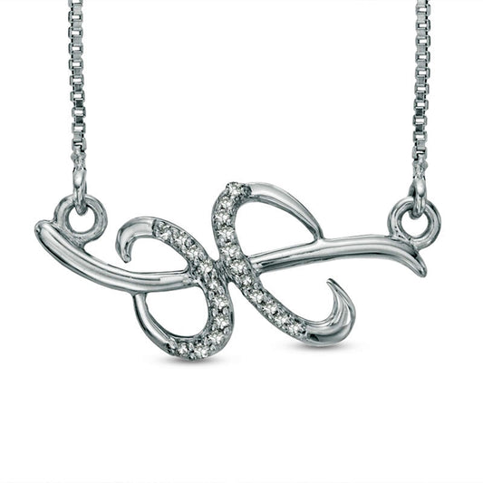 Natural Diamond Accent Abstract Pisces Zodiac Sign Necklace in Sterling Silver