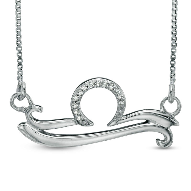 Natural Diamond Accent Abstract Libra Zodiac Sign Necklace in Sterling Silver