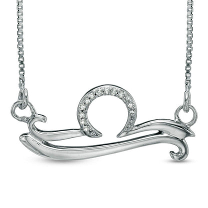 Natural Diamond Accent Abstract Libra Zodiac Sign Necklace in Sterling Silver