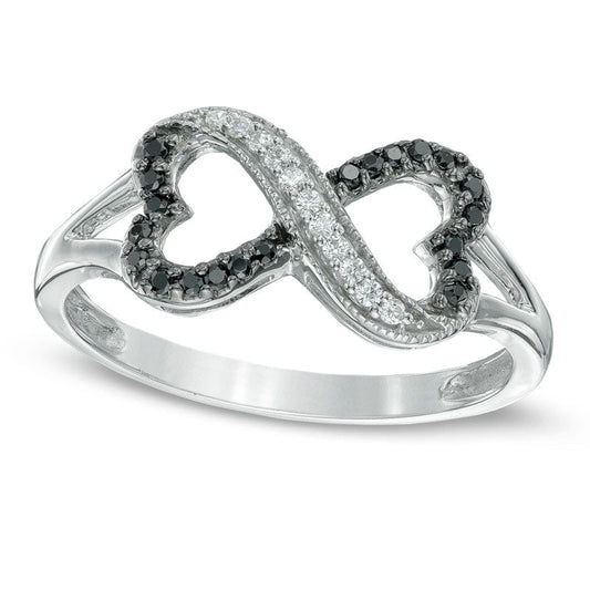 0.17 CT. T.W. Enhanced Black and White Natural Diamond Sideways Heart Infinity Ring in Sterling Silver