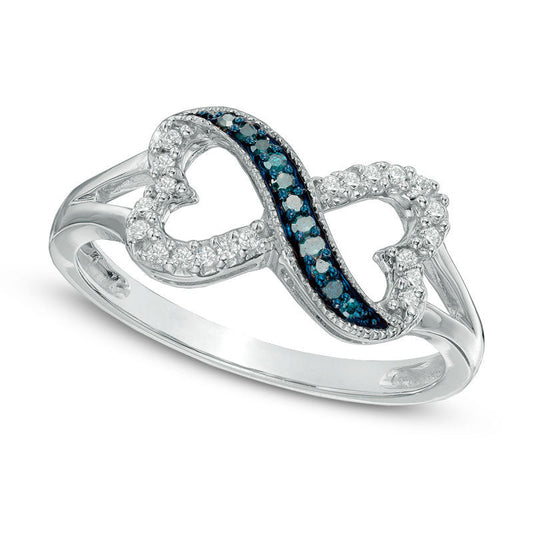 0.17 CT. T.W. Enhanced Blue and White Natural Diamond Sideways Heart Infinity Ring in Sterling Silver