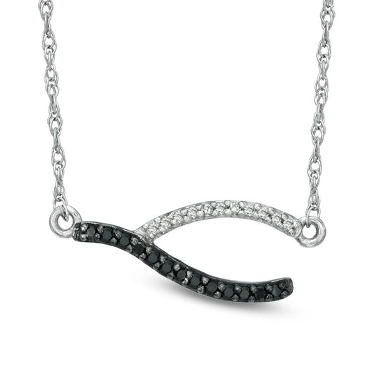 0.13 CT. T.W. Enhanced Black and White Natural Diamond Sideways Wishbone Necklace in Sterling Silver - 17