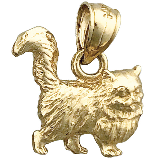 14K Gold 3D Long Hair Cat Charm