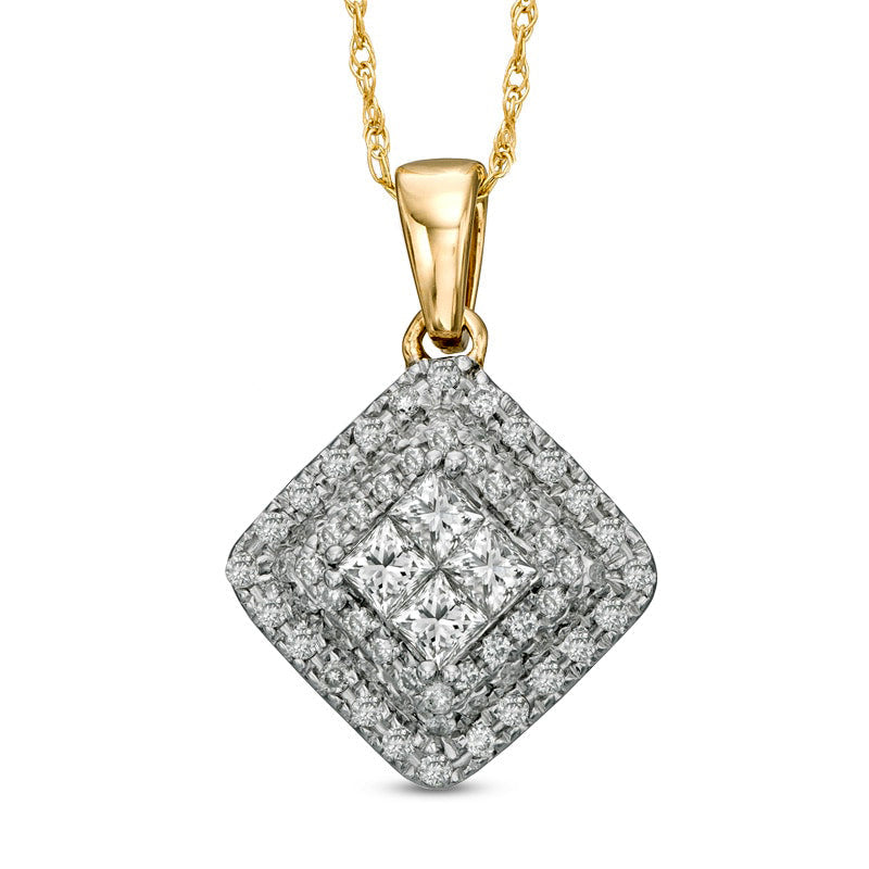 0.5 CT. T.W. Natural Diamond Square Composite Pendant in 10K Yellow Gold