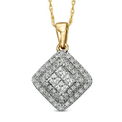 0.5 CT. T.W. Natural Diamond Square Composite Pendant in 10K Yellow Gold