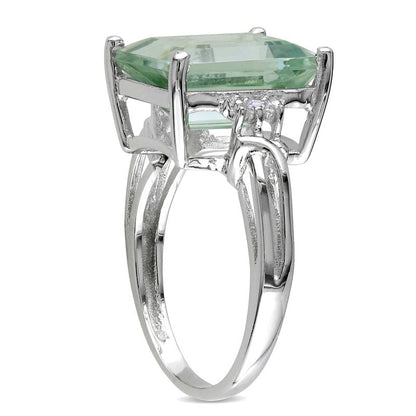 Emerald-Cut Green Quartz and White Topaz Ring in Sterling Silver