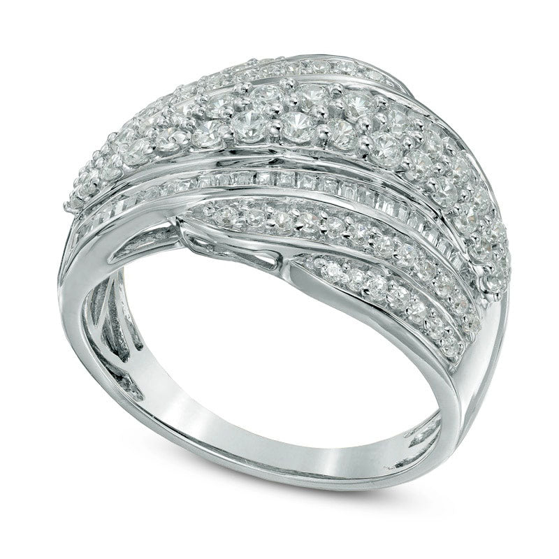 1.0 CT. T.W. Natural Diamond Layered Wave Band in Solid 10K White Gold