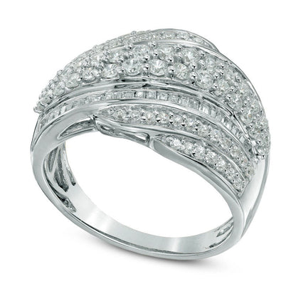 1.0 CT. T.W. Natural Diamond Layered Wave Band in Solid 10K White Gold