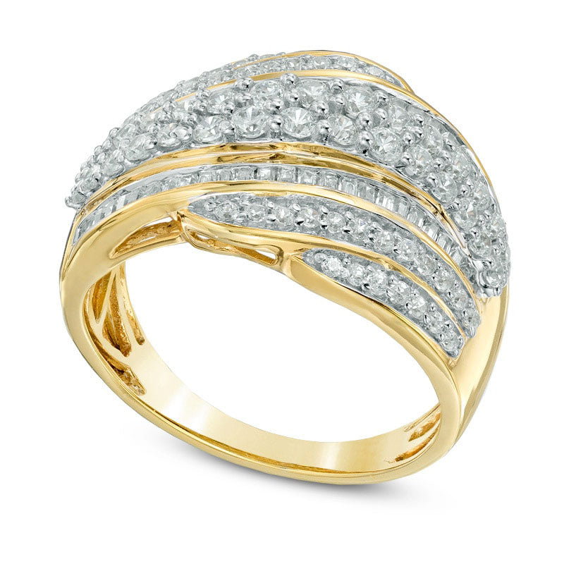 1.0 CT. T.W. Natural Diamond Layered Wave Band in Solid 10K Yellow Gold
