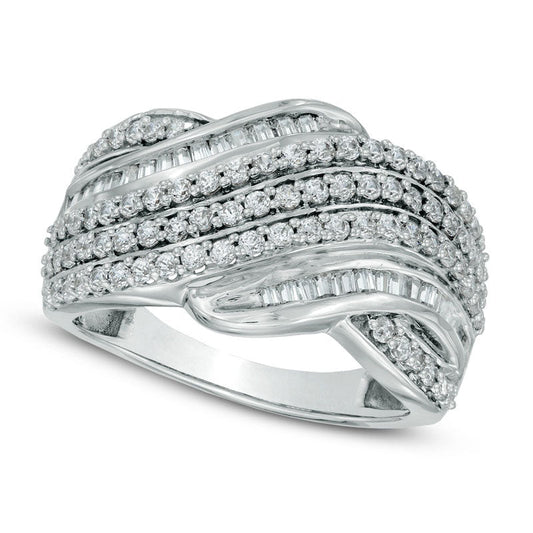 1.0 CT. T.W. Natural Diamond Layered Wave Band in Solid 10K White Gold