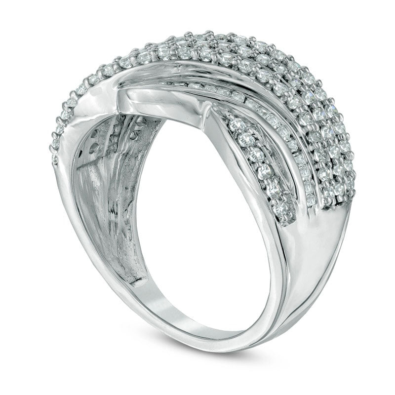 1.0 CT. T.W. Natural Diamond Layered Wave Band in Solid 10K White Gold