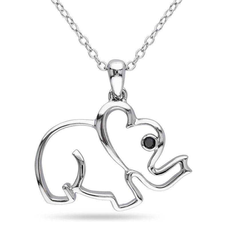 Enhanced Black Natural Diamond Accent Elephant Pendant in Sterling Silver