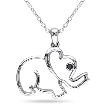 Enhanced Black Natural Diamond Accent Elephant Pendant in Sterling Silver
