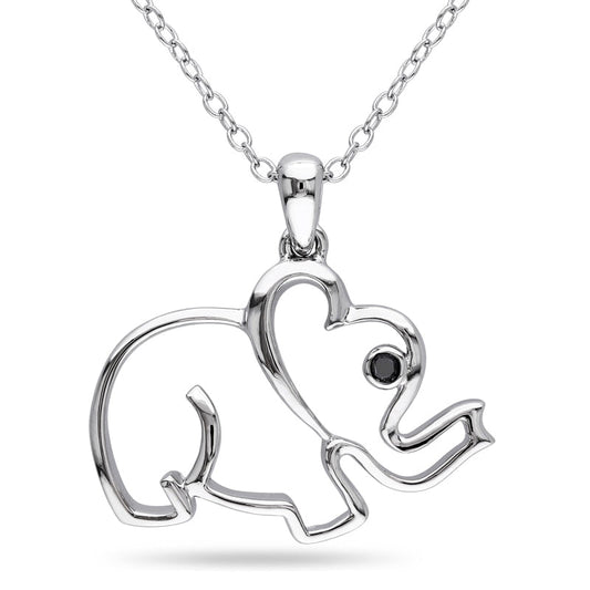 Enhanced Black Natural Diamond Accent Elephant Pendant in Sterling Silver