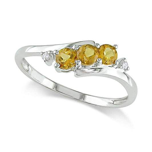 Citrine and Natural Diamond Accent Three Stone Ring in Solid 10K White Gold
